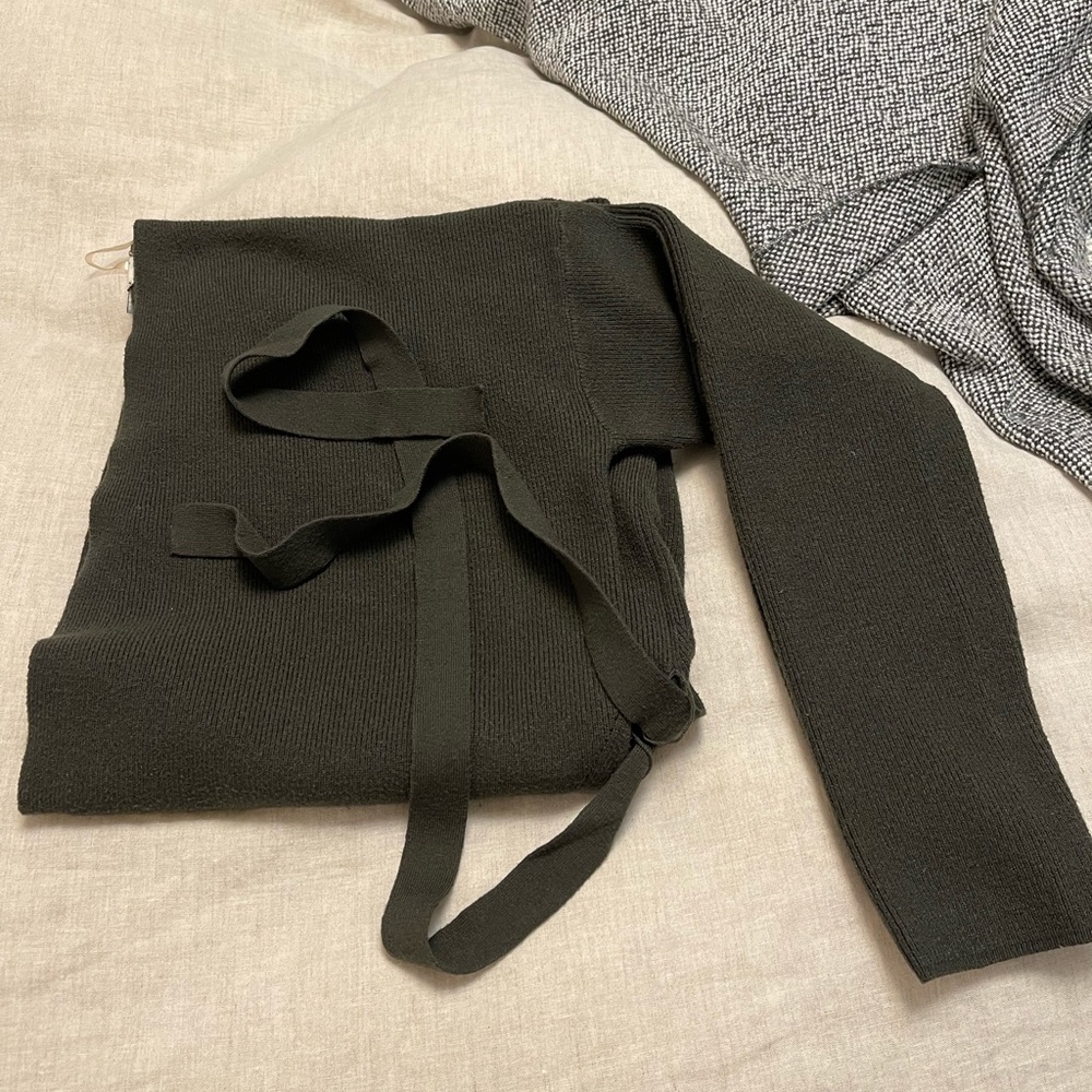 Army green belted cardigan